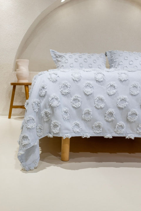 Koza Home Sitra Gray Double Tasseled Bedspread 230x250 2 Pillow 50x70 5033 230 x 250