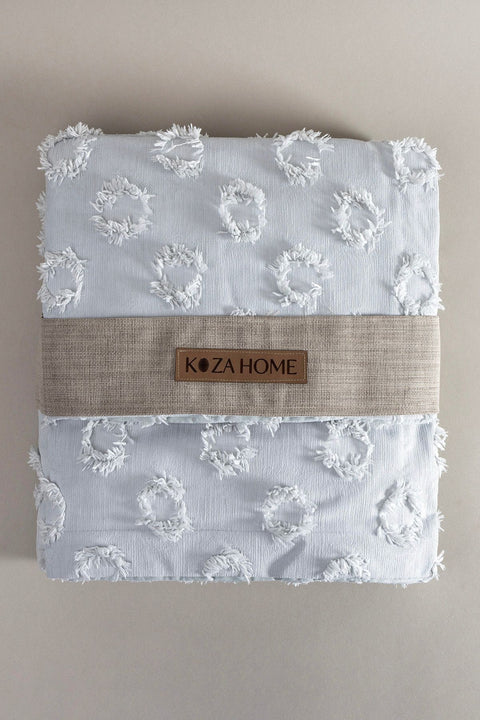 Koza Home Sitra Gray Double Tasseled Bedspread 230x250 2 Pillow 50x70 5033 230 x 250