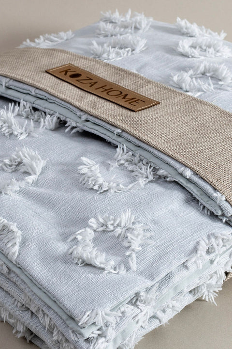 Koza Home Sitra Gray Double Tasseled Bedspread 230x250 2 Pillow 50x70 5033 230 x 250