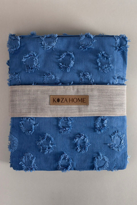 Koza Home Sitra Navy Blue Double Tasseled Bedspread 230x250 2 Pillow 50x70 5034 230 x 250