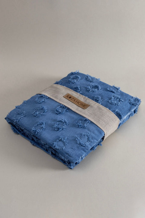 Koza Home Sitra Navy Blue Double Tasseled Bedspread 230x250 2 Pillow 50x70 5034 230 x 250