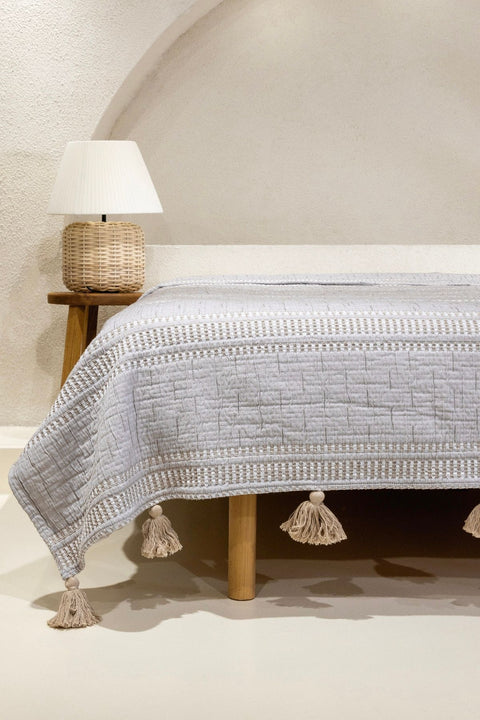 Koza Home Assos Beige Stone Wash Double Bedspread 230x250 5036 230 x 250