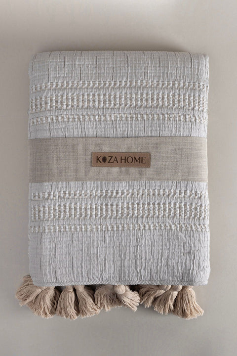 Koza Home Assos Beige Stone Wash Double Bedspread 230x250 5036 230 x 250