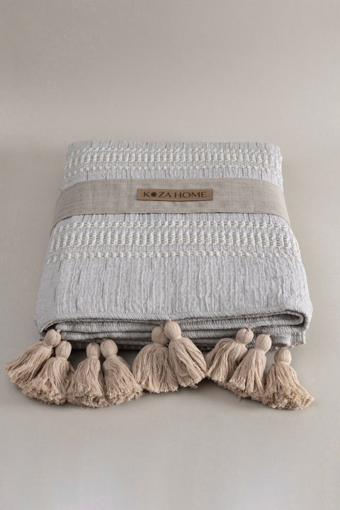 Koza Home Assos Beige Stone Wash Double Bedspread 230x250 5036 230 x 250