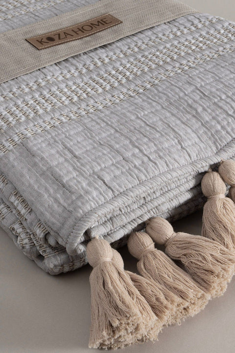 Koza Home Assos Beige Stone Wash Double Bedspread 230x250 5036 230 x 250