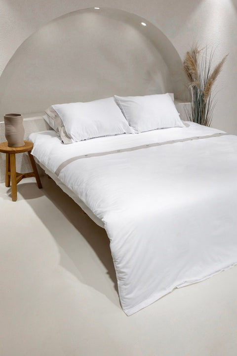 Koza Home Dave Gray Mother of Pearl Buttoned Double Duvet Cover Set 200x220 4 Pillows 5042 200 x 220