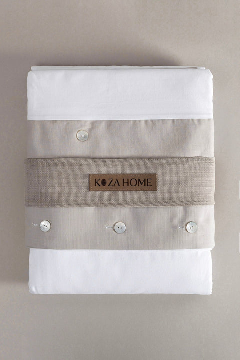 Koza Home Dave Gray Mother of Pearl Buttoned Double Duvet Cover Set 200x220 4 Pillows 5042 200 x 220