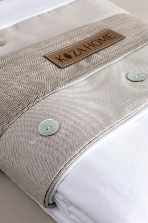 Koza Home Dave Gray Mother of Pearl Buttoned Double Duvet Cover Set 200x220 4 Pillows 5042 200 x 220