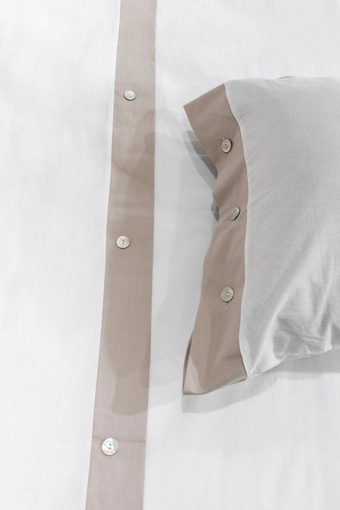 Koza Home Dave Gray Mother of Pearl Buttoned Double Duvet Cover Set 200x220 4 Pillows 5042 200 x 220