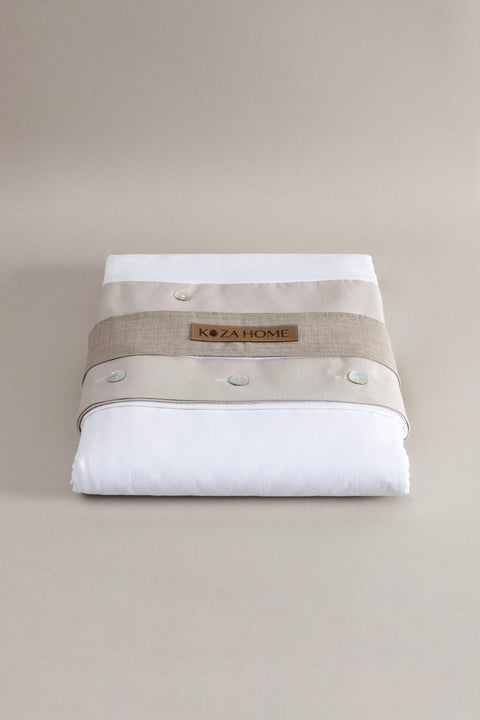 Koza Home Dave Gray Mother of Pearl Buttoned Double Duvet Cover Set 200x220 4 Pillows 5042 200 x 220