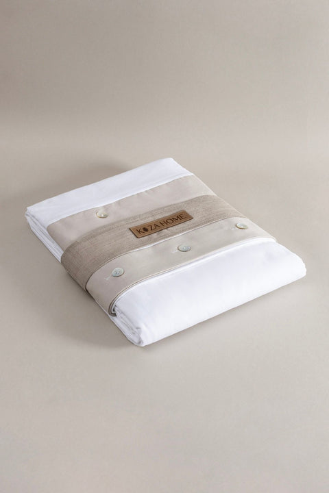 Koza Home Dave Gray Mother of Pearl Buttoned Double Duvet Cover Set 200x220 4 Pillows 5042 200 x 220