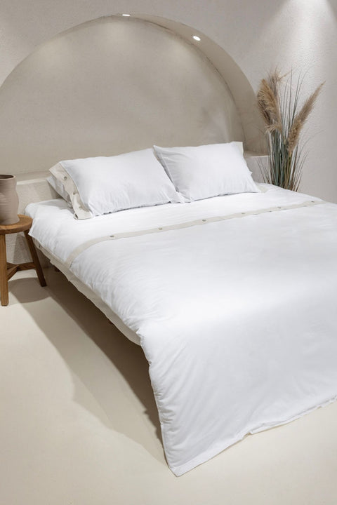 Koza Home Dave Ivory Mother of Pearl Buttoned Double Duvet Cover Set 200x220 4 Pillows 5043 200 x 220