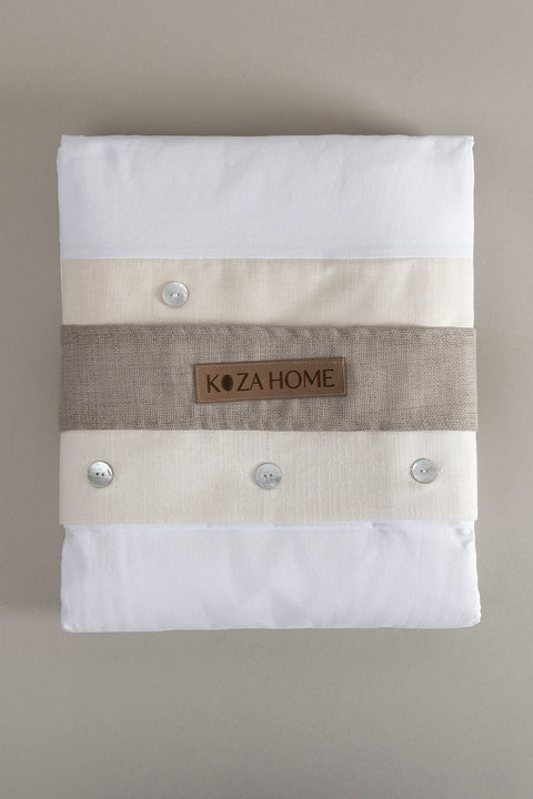 Koza Home Dave Ivory Mother of Pearl Buttoned Double Duvet Cover Set 200x220 4 Pillows 5043 200 x 220