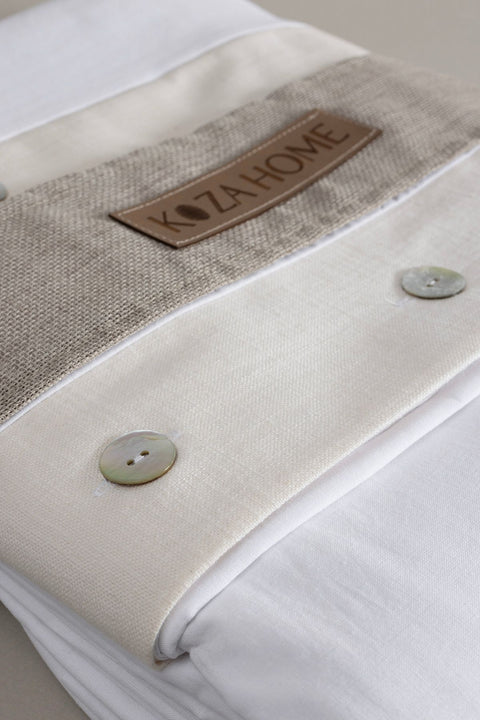 Koza Home Dave Ivory Mother of Pearl Buttoned Double Duvet Cover Set 200x220 4 Pillows 5043 200 x 220