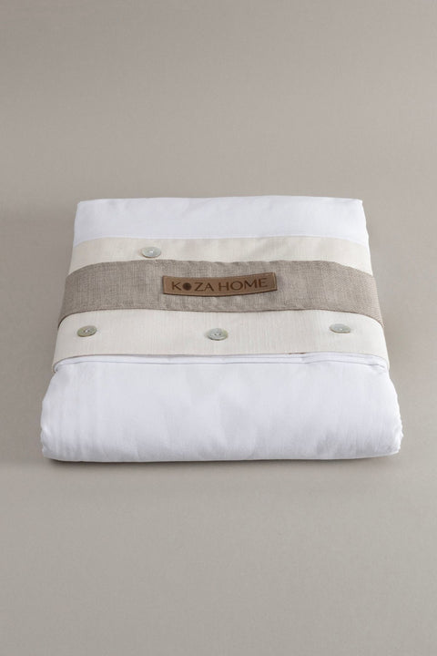 Koza Home Dave Ivory Mother of Pearl Buttoned Double Duvet Cover Set 200x220 4 Pillows 5043 200 x 220