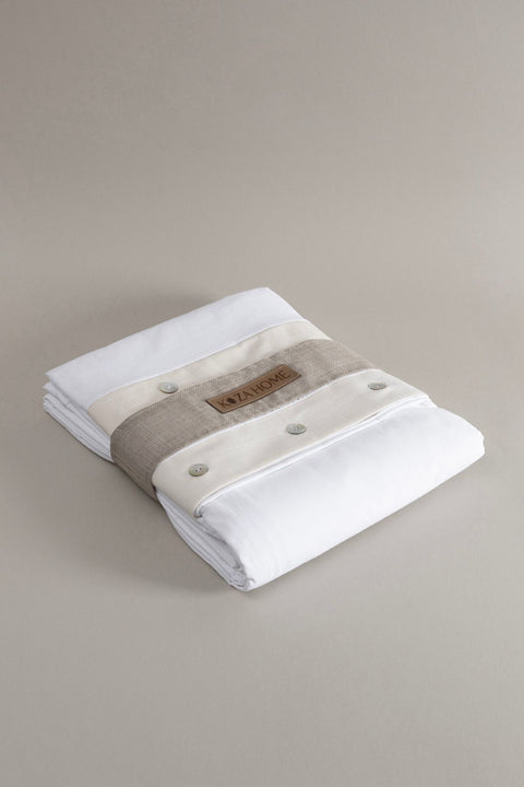 Koza Home Dave Ivory Mother of Pearl Buttoned Double Duvet Cover Set 200x220 4 Pillows 5043 200 x 220