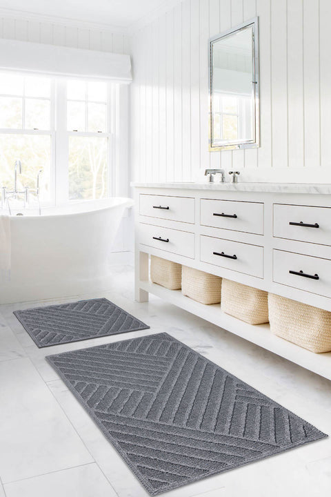 Koza Home Medea Gray 2-Piece Cotton Bathroom Mat Set 60x100 60x50 8593 60 x 100-60 x 50
