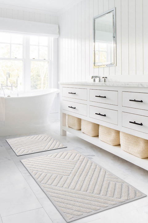 Koza Home Medea Cream 2-Piece Cotton Bath Mat Set 60x100 60x50 8594 60 x 100-60 x 50