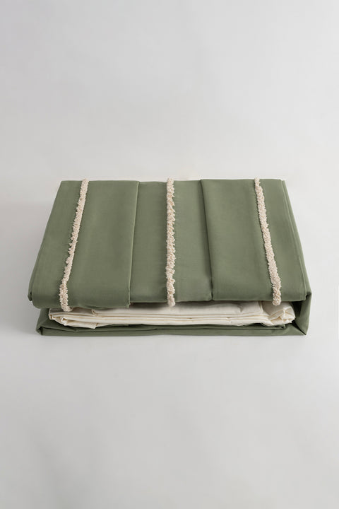 Koza Home Boho Fringed Green Duvet Cover Set Double 200 x 220 7030A 200 x 220