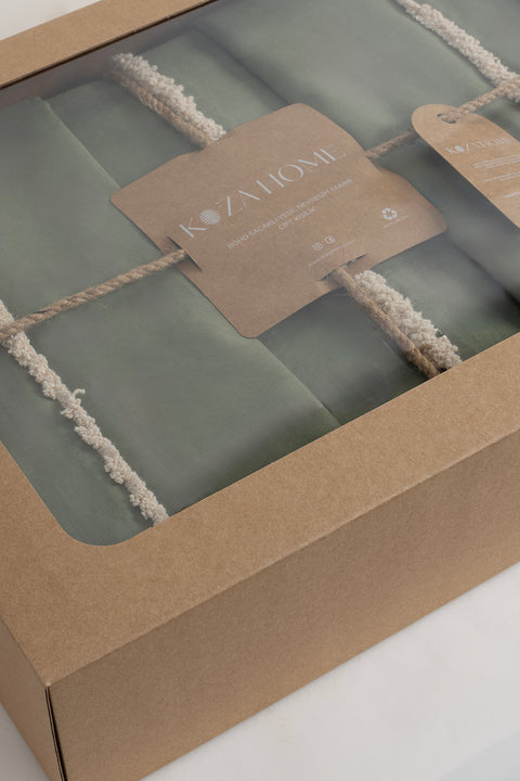 Koza Home Boho Fringed Green Duvet Cover Set Double 200 x 220 7030A 200 x 220