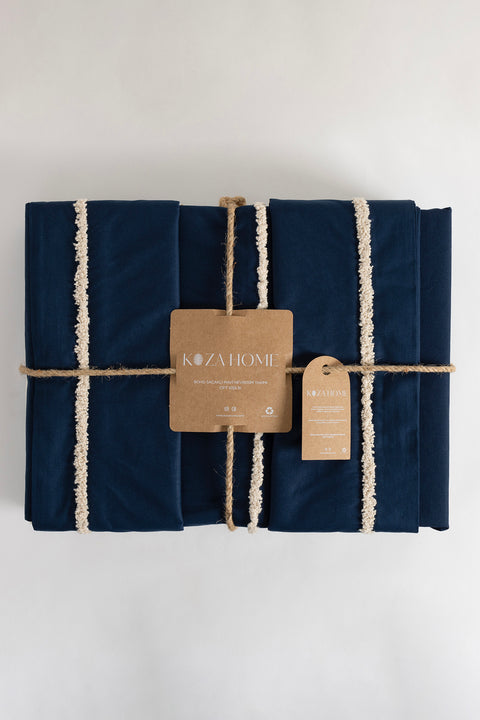 Koza Home Boho Fringed Blue Duvet Cover Set Double 200 x 220 7031A 200 x 220