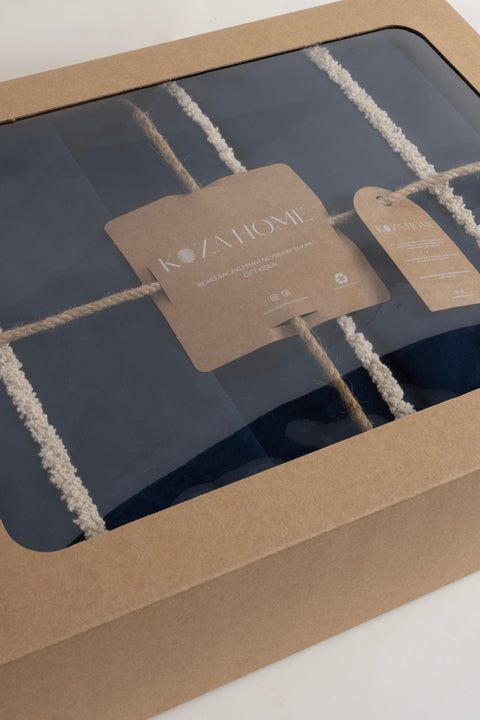 Koza Home Boho Fringed Blue Duvet Cover Set Double 200 x 220 7031A 200 x 220