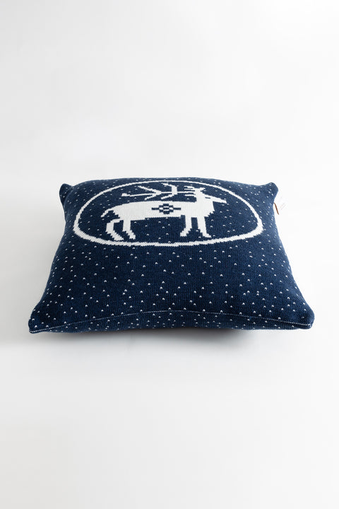 Koza Home Destino Blue New Year Christmas Deer Patterned Square Cushion Cover 45x45 2027 45 x 45