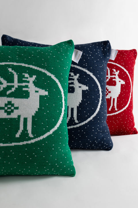 Koza Home Destino Blue New Year Christmas Deer Patterned Square Cushion Cover 45x45 2027 45 x 45