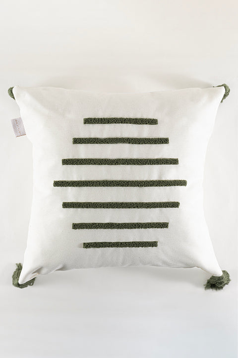 Koza Home Craft Green Stripe Patterned Tassel Beaded Fiber Filled Cushion 43 x 43 35301A 43 x 43