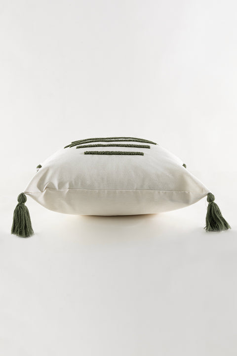 Koza Home Craft Green Stripe Patterned Tassel Beaded Fiber Filled Cushion 43 x 43 35301A 43 x 43