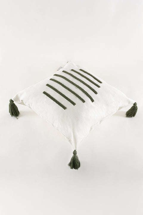 Koza Home Craft Green Stripe Patterned Tassel Beaded Fiber Filled Cushion 43 x 43 35301A 43 x 43