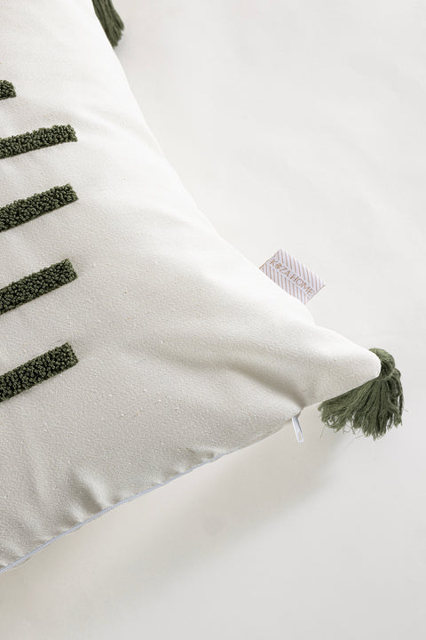 Koza Home Craft Green Stripe Patterned Tassel Beaded Fiber Filled Cushion 43 x 43 35301A 43 x 43