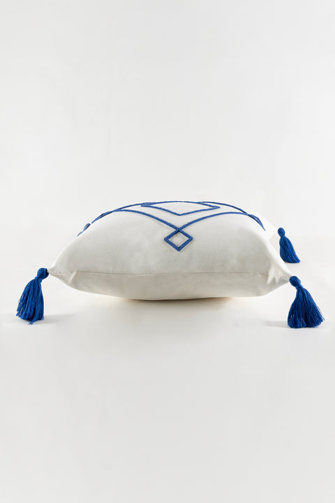 Koza Home Craft Blue Diamond Slice Patterned Tassel Beaded Fiber Filled Cushion 43 x 43 35303A 43 x 43