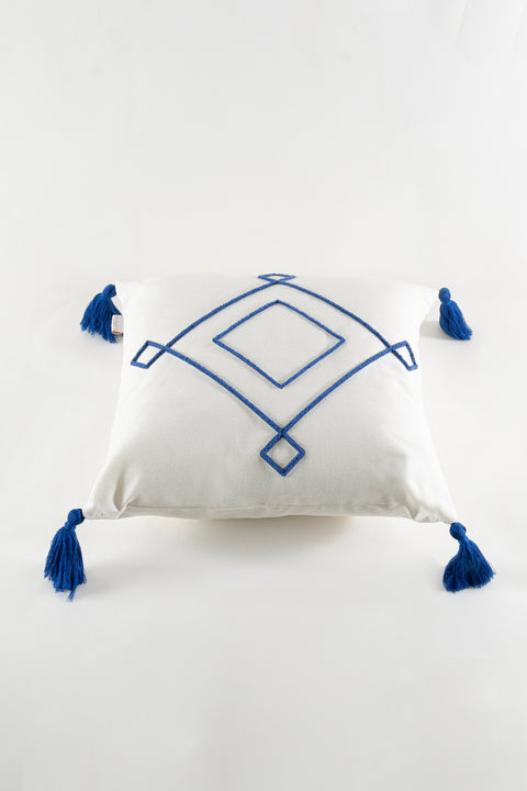 Koza Home Craft Blue Diamond Slice Patterned Tassel Beaded Fiber Filled Cushion 43 x 43 35303A 43 x 43