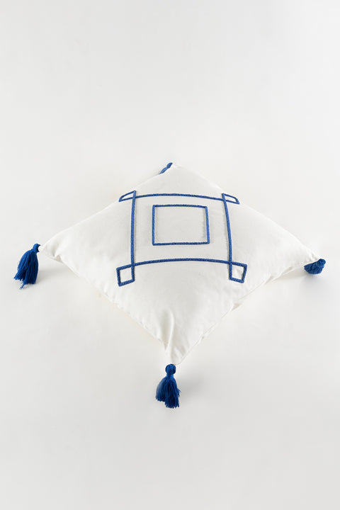 Koza Home Craft Blue Diamond Slice Patterned Tassel Beaded Fiber Filled Cushion 43 x 43 35303A 43 x 43