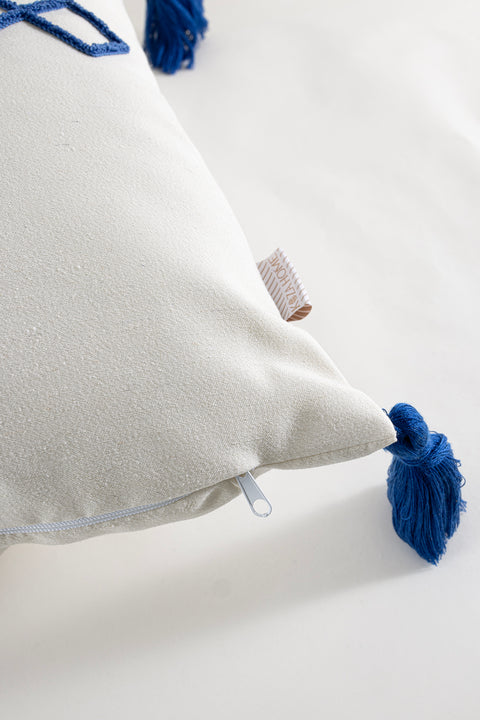 Koza Home Craft Blue Diamond Slice Patterned Tassel Beaded Fiber Filled Cushion 43 x 43 35303A 43 x 43