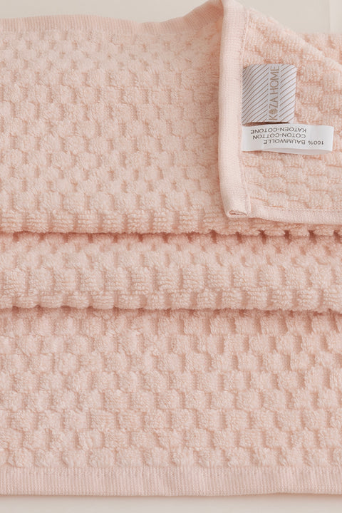 Koza Home Ivory Salmon Embossed Texture Micro Fiber 100% Cotton 2-Piece Bath Towel Set 50 X 90 - 70 X 140 1115A 50 x 90 - 70 x 140