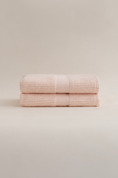 Koza Home Ivory Salmon Corduroy Micro Fiber 100% Cotton 2-Piece Bath Towel Set 50 X 90 - 70 X 140 1127A 50 90 - 70 x 140