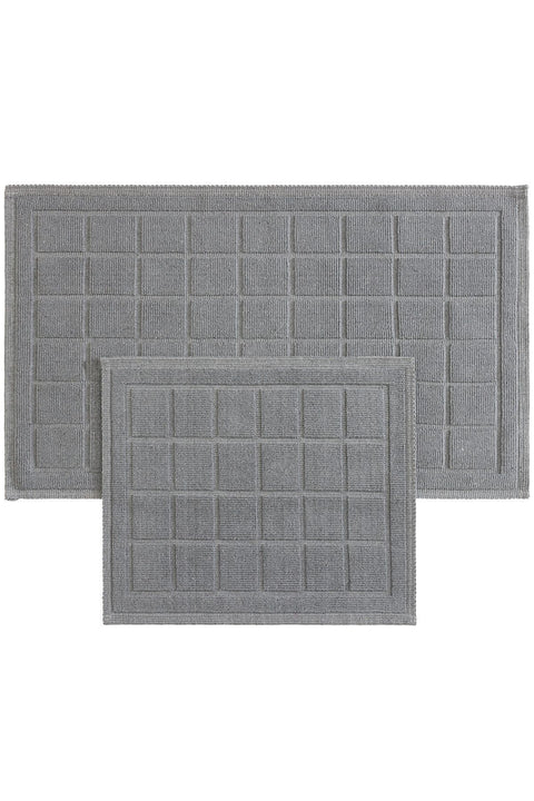 Koza Home Medea Gray 2-Piece Cotton Square Patterned Bathroom Mat Set 60x100 60x50 8596 60 x 100-60 x 50