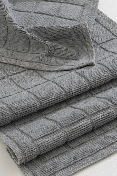 Koza Home Medea Gray 2-Piece Cotton Square Patterned Bathroom Mat Set 60x100 60x50 8596 60 x 100-60 x 50