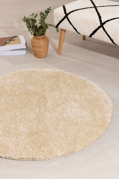 Koza Home Douro Shaggy Bath Mat Beige Non-Slip Base Circle 100 x 100 cm 100 x 100