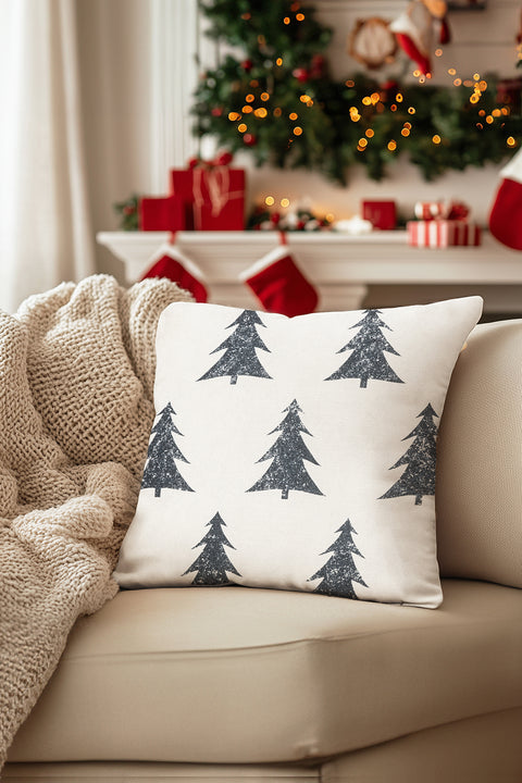 Koza Home Charm Pine Tree Printed Cream Cushion 45X45 35252A 45 x 45