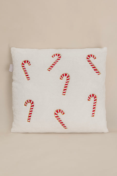 Koza Home Charm Candy Cane Embroidered Cream Cushion 45X45 35255A 45 x 45