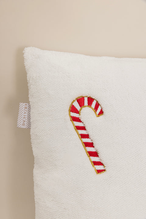 Koza Home Charm Candy Cane Embroidered Cream Cushion 45X45 35255A 45 x 45