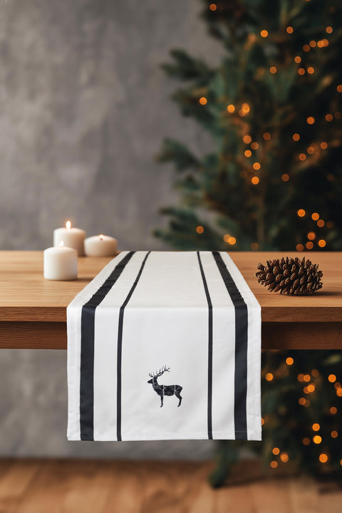 Koza Home Charm Black Deer Printed Cream Runner 45X140 35261A 45 x 140