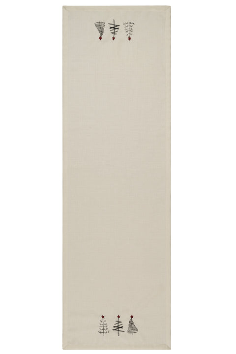 Koza Home Charm Special Pine Tree Embroidered Cream Runner 45X140 35262A 45 x 140