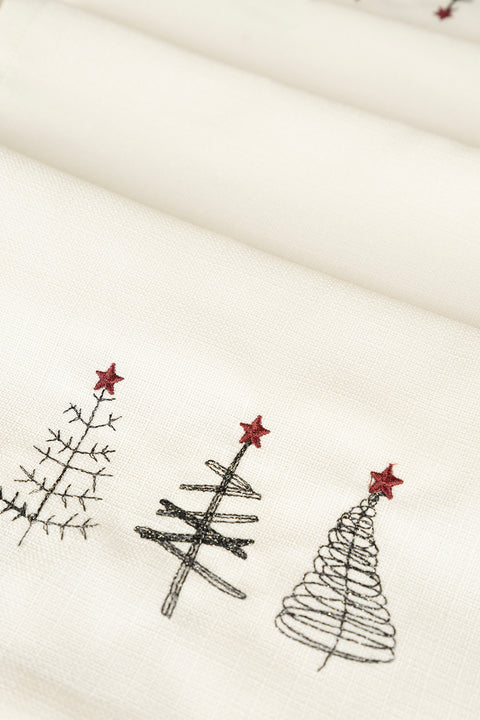 Koza Home Charm Special Pine Tree Embroidered Cream Runner 45X140 35262A 45 x 140