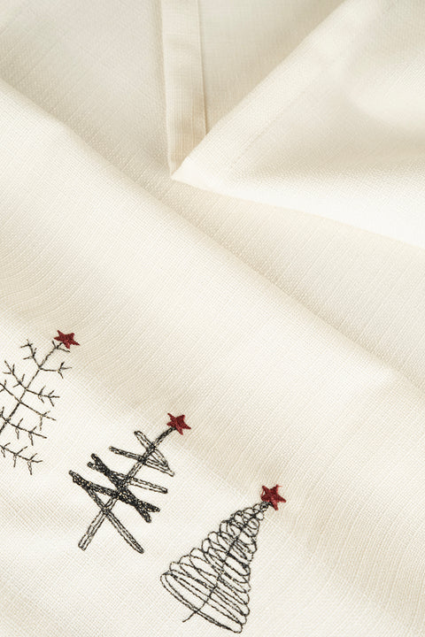 Koza Home Charm Special Pine Tree Embroidered Cream Runner 45X140 35262A 45 x 140