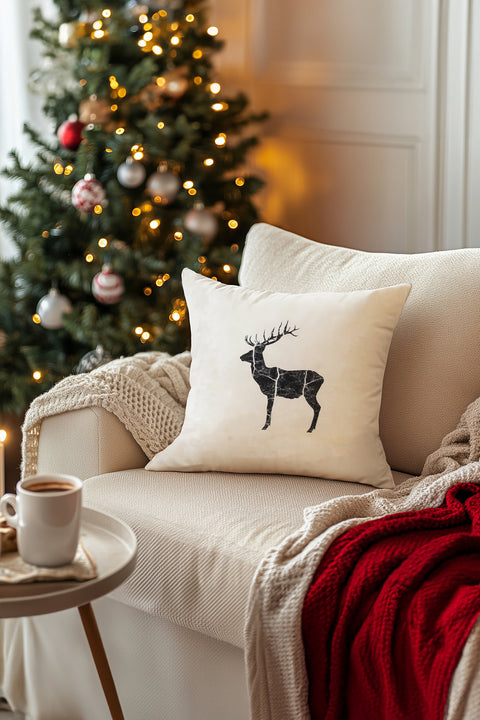 Koza Home Charm Black Deer Printed White Cushion 43X43 35263A 43 x 43