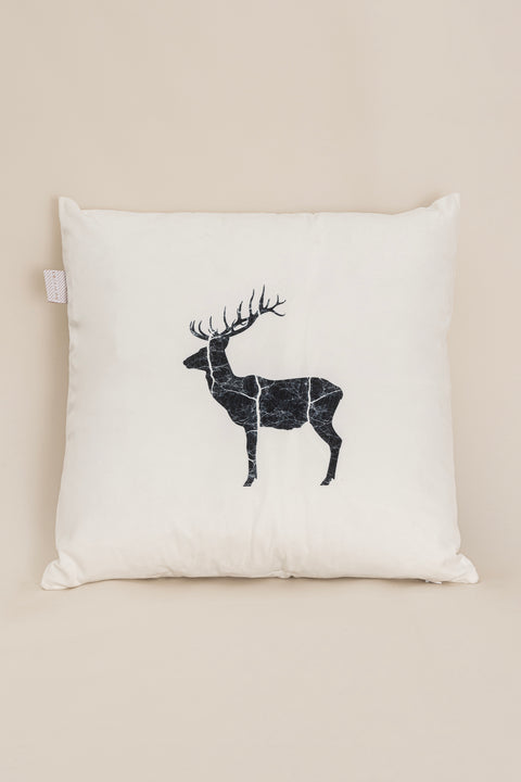 Koza Home Charm Black Deer Printed White Cushion 43X43 35263A 43 x 43